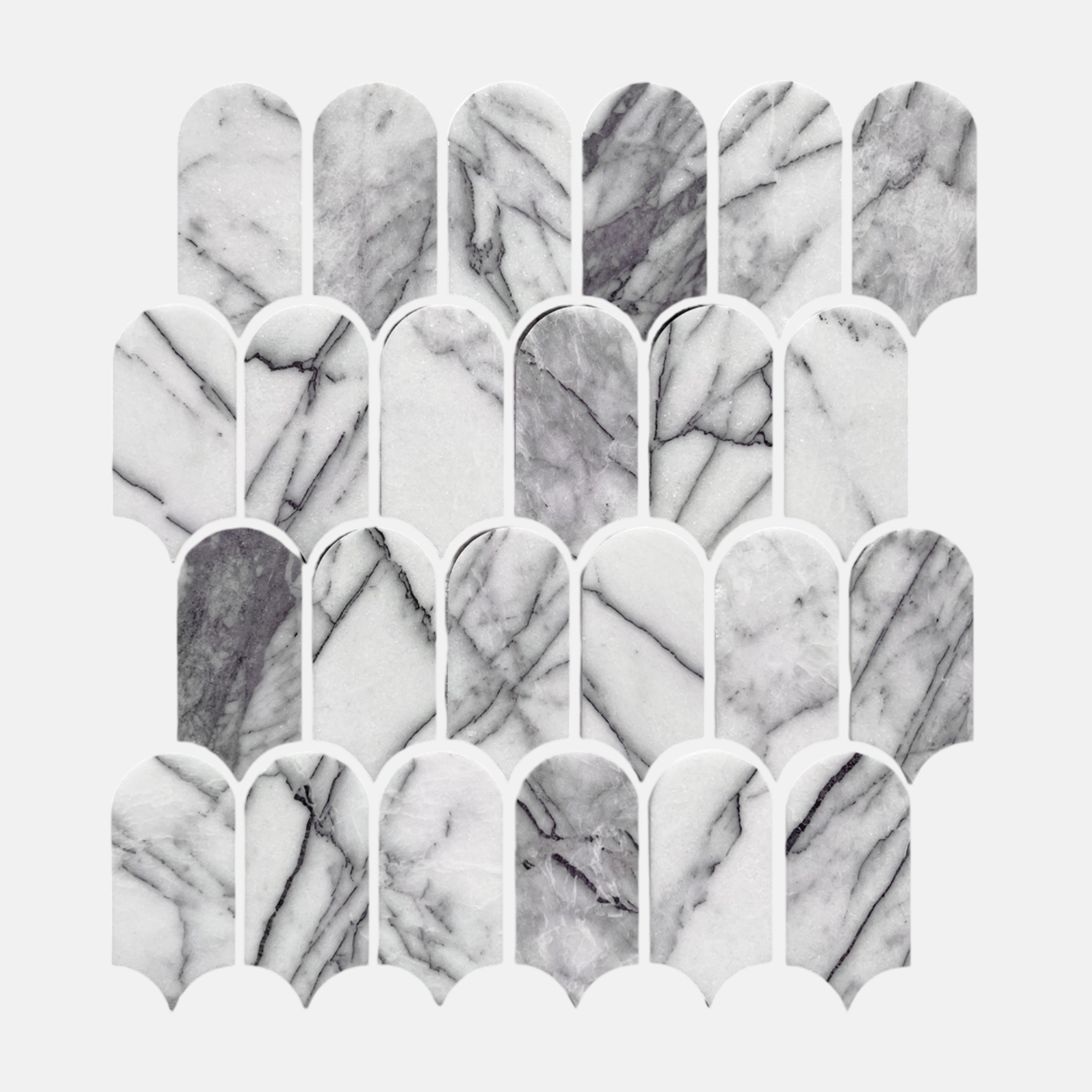 Lucca Dark Grey Feather Mosaic Tile 50X103
