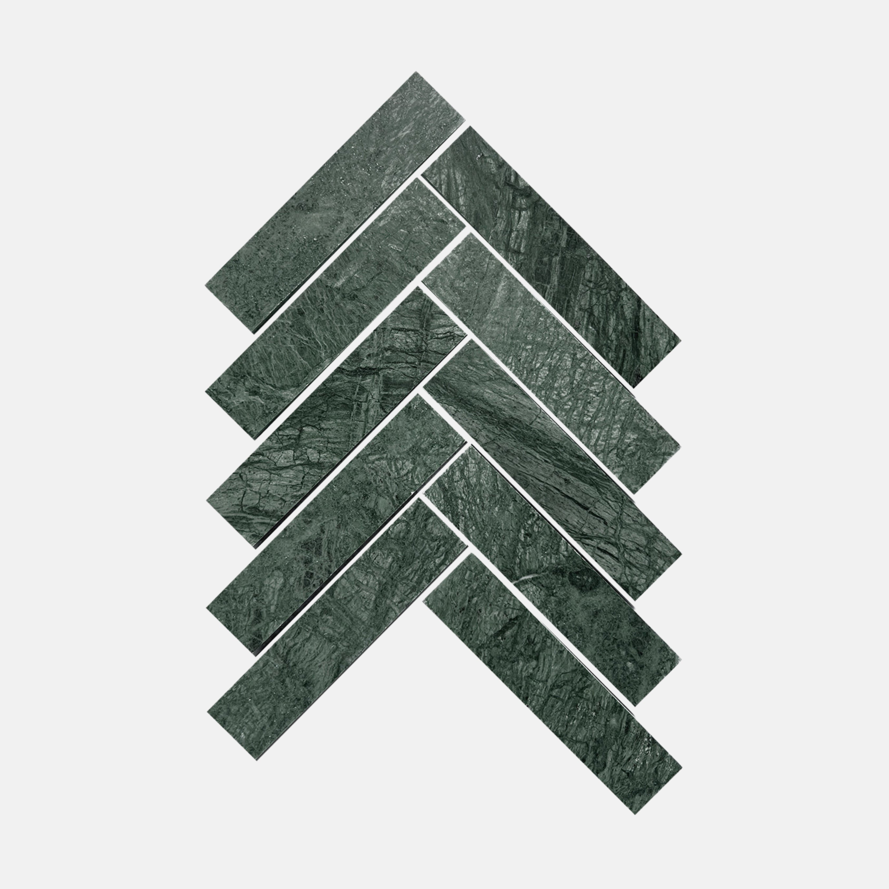 Lucca Green Herringbone Mosaic Tile 35X150