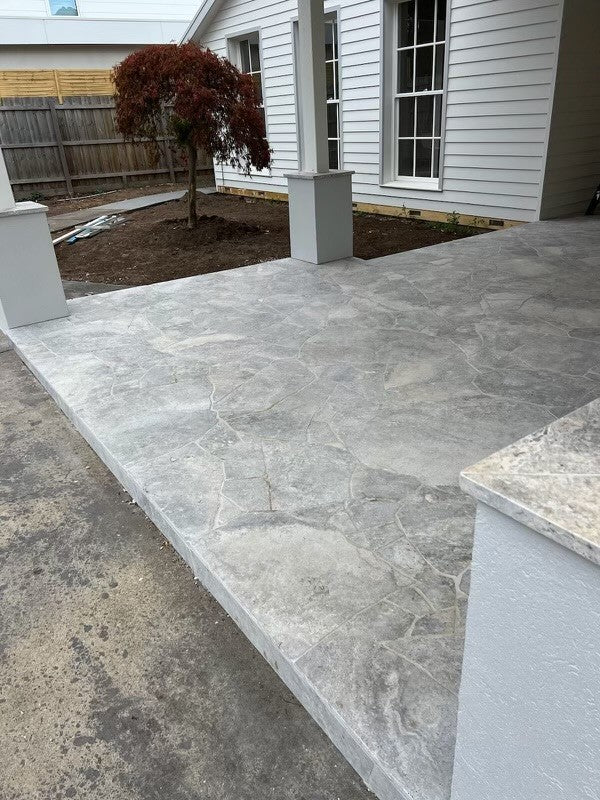 Silver Mist Tumbled Travertine Drop Edge (Raw Cut) Pool Coping 610X406X30/60