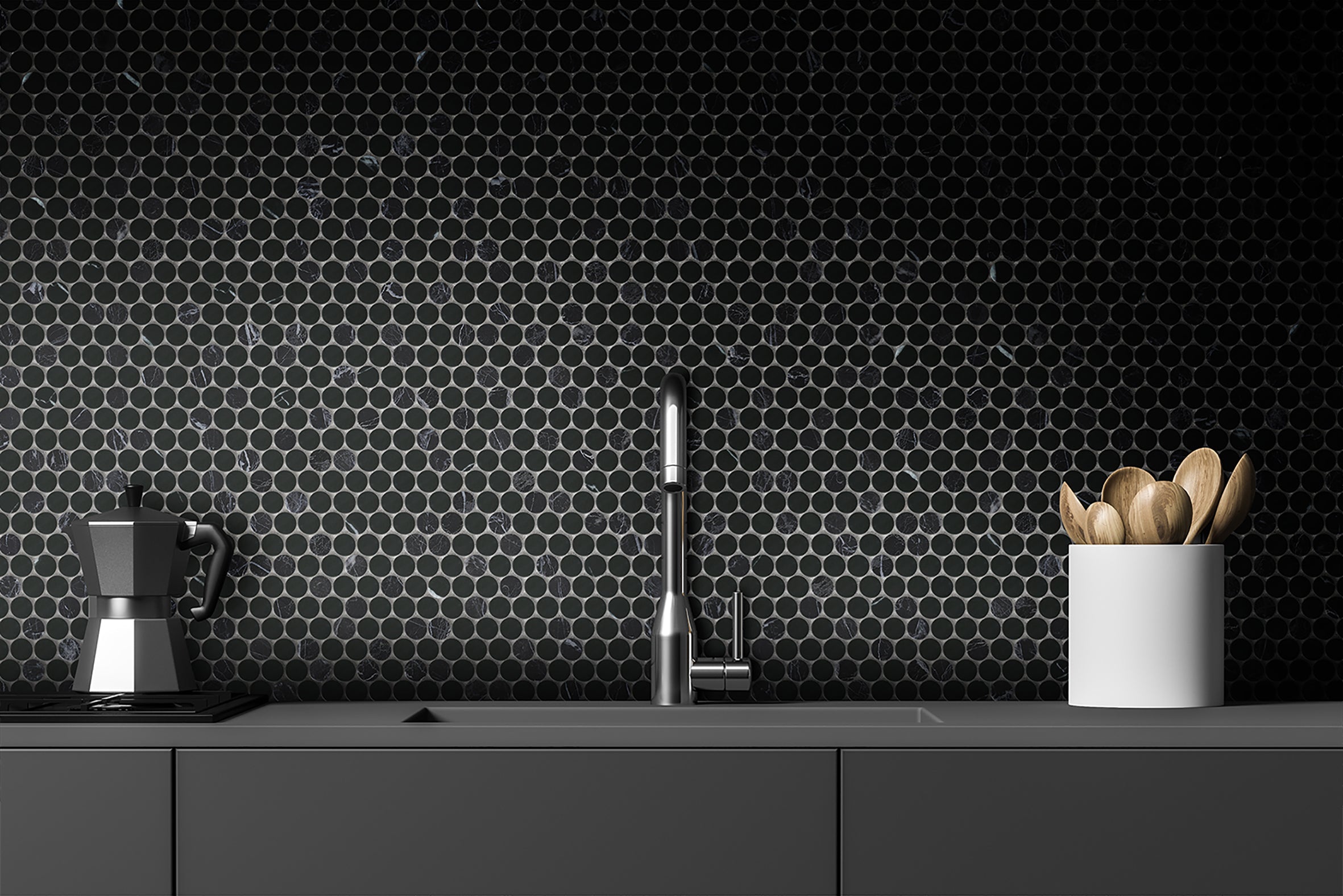 Lucca Black Feather Mosaic Tile 50x103