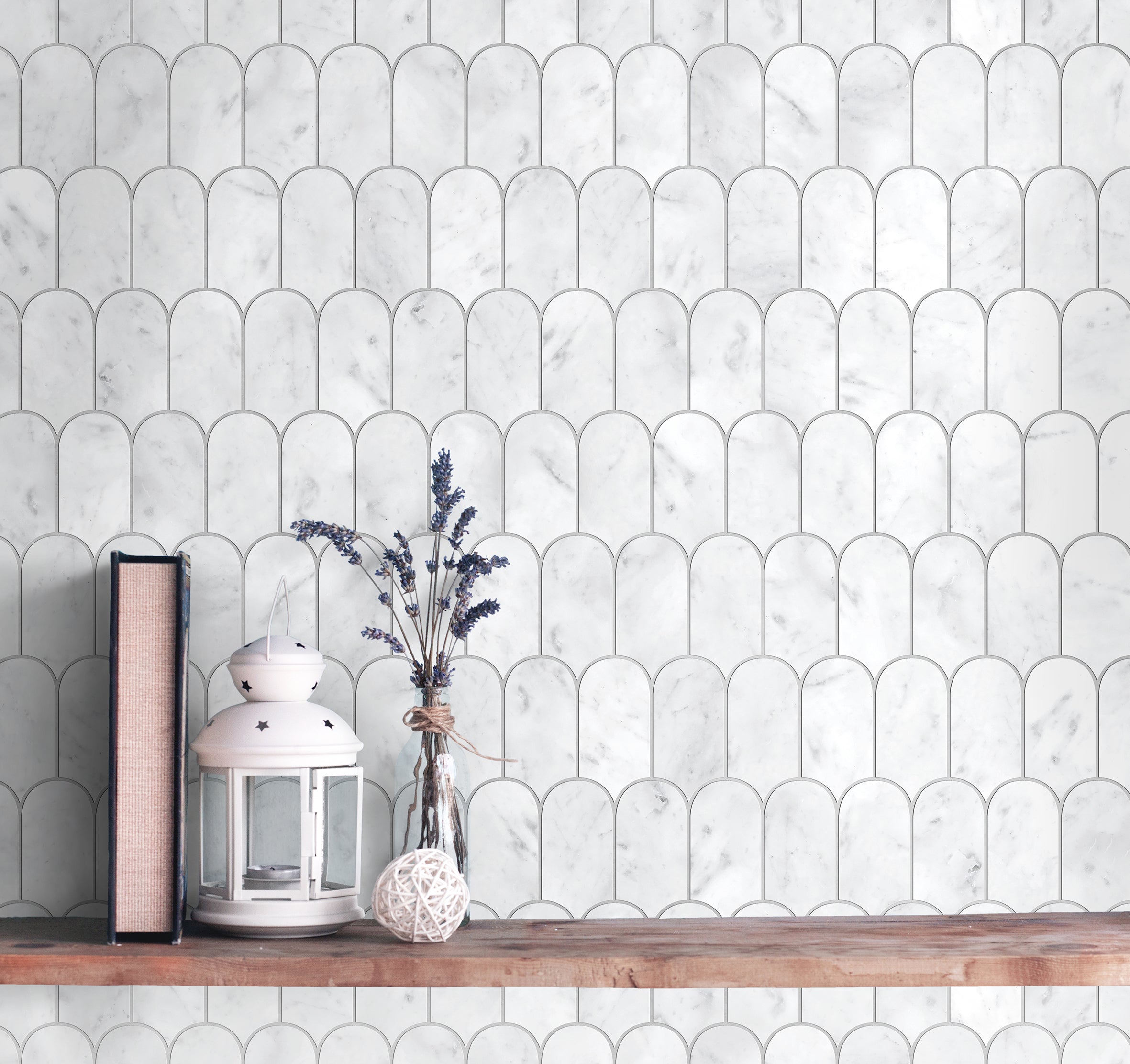 Lucca White Feather Mosaic Tile 50x103