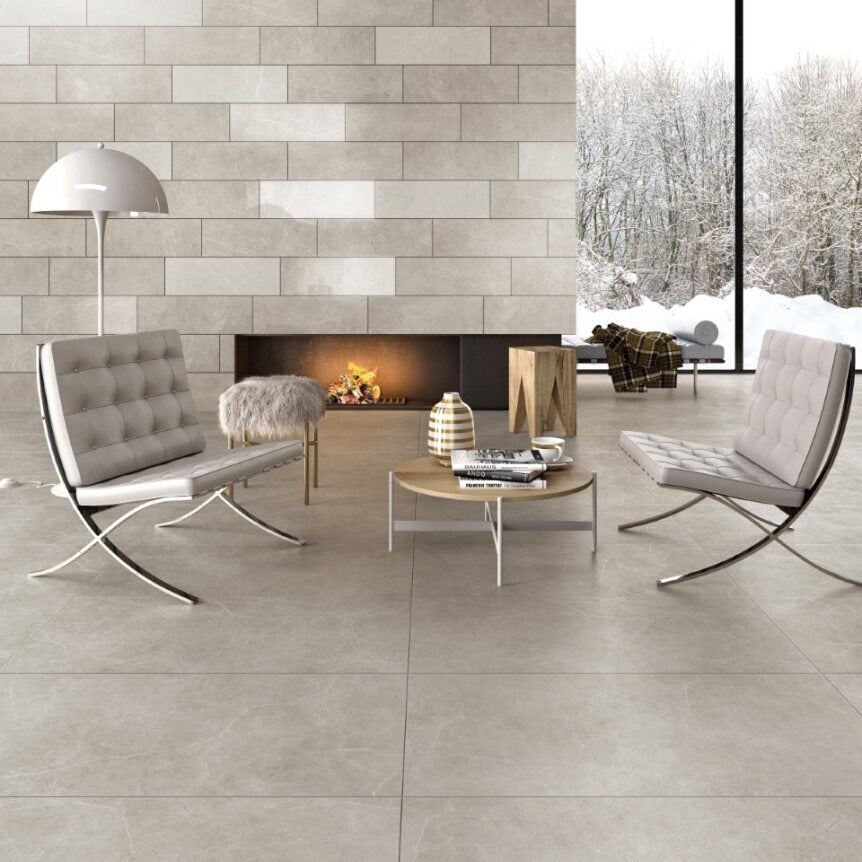 Ravello Polished Cream Stone-Look Tile 600x600