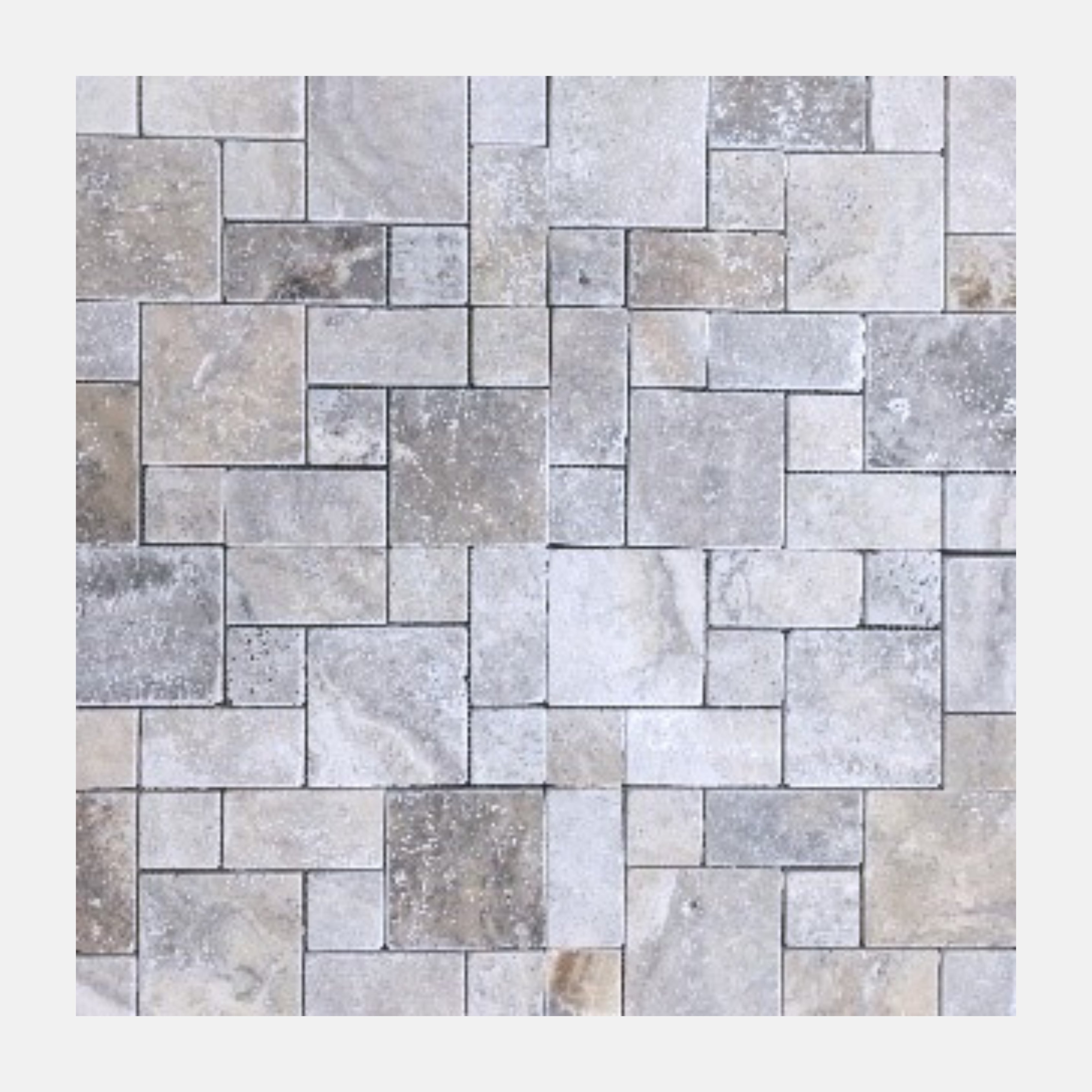 Silver Mist Tumbled Travertine Mini French Pattern