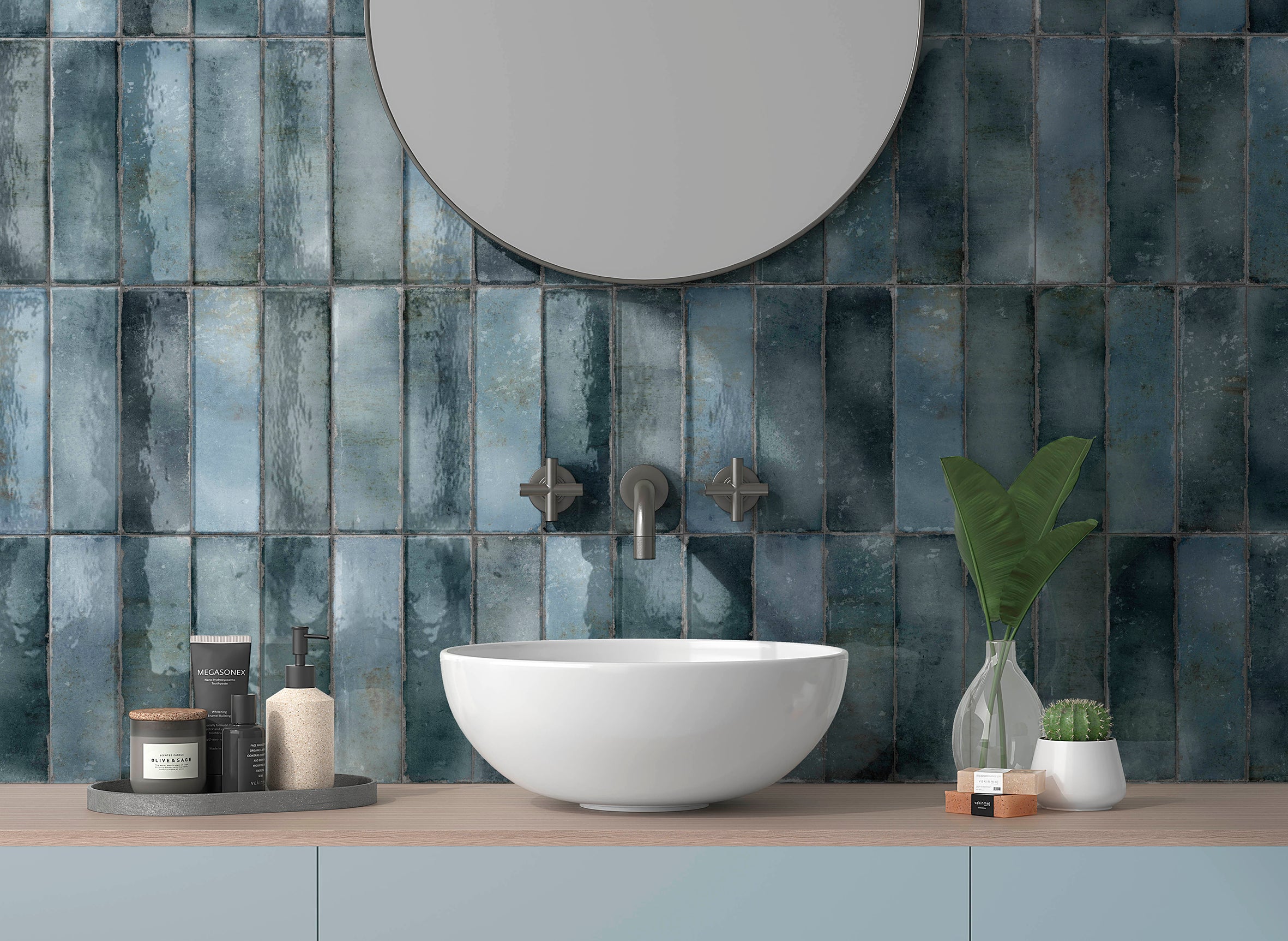 Toledo Gloss Blue Subway Tile 69x240