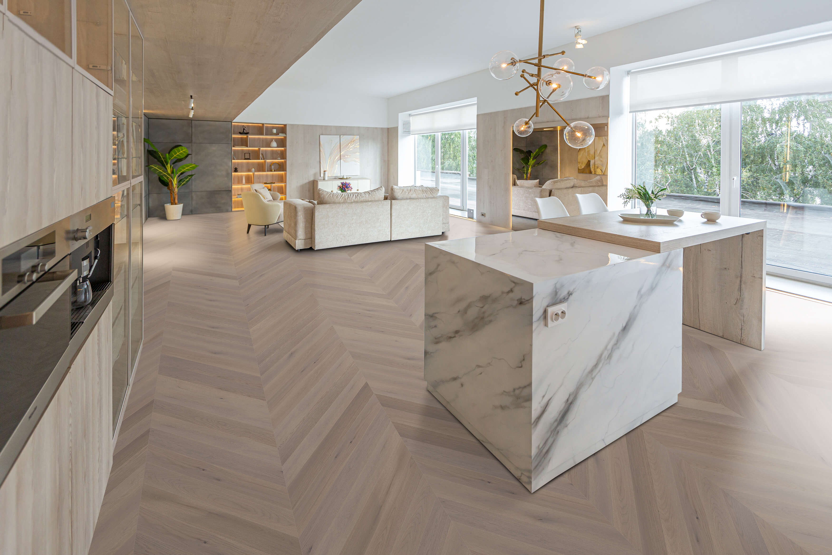 Ivory Steed Chevron European Oak Engineered Flooring (Amaretti Oak)