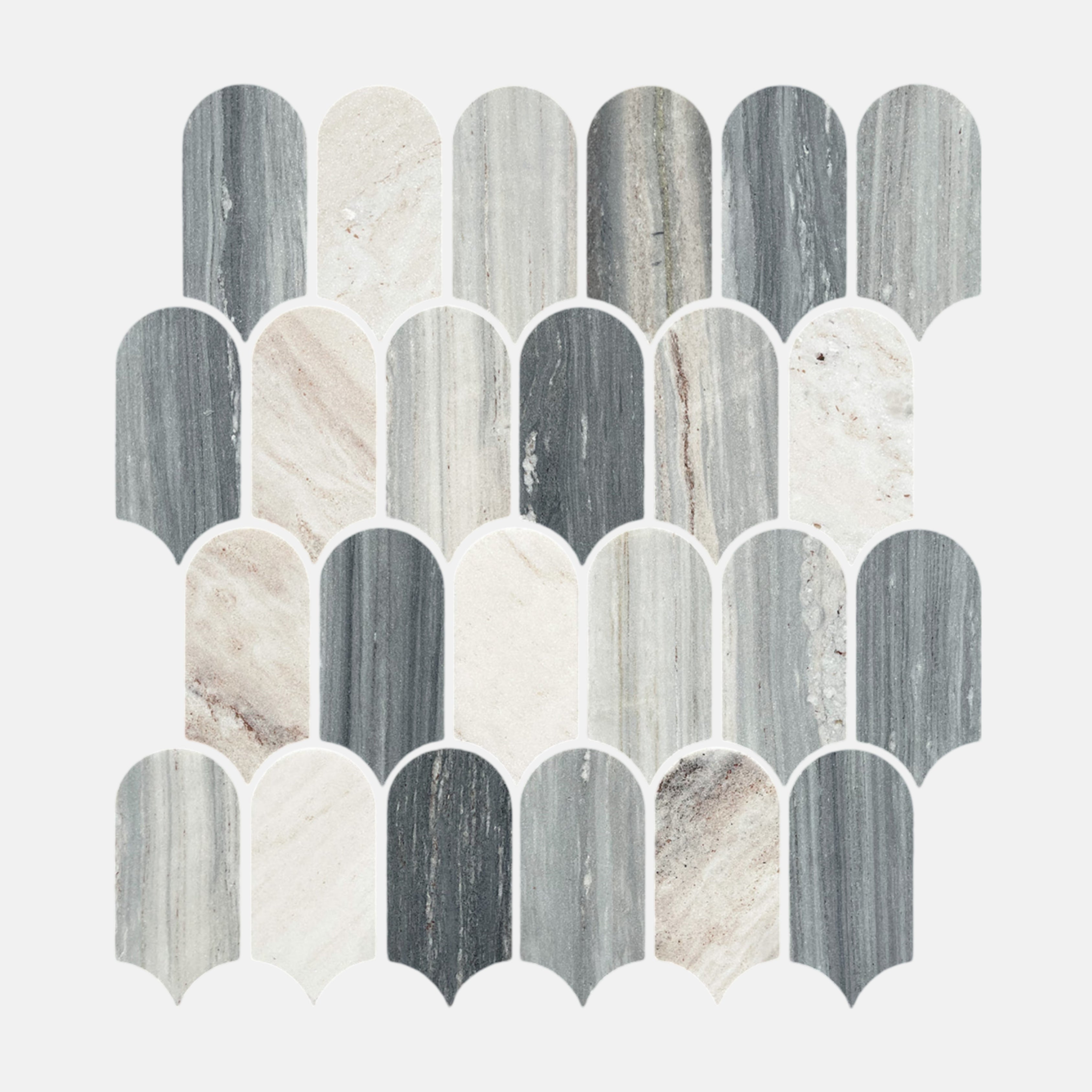 Lucca Grey Feather Mosaic Tile 50x103