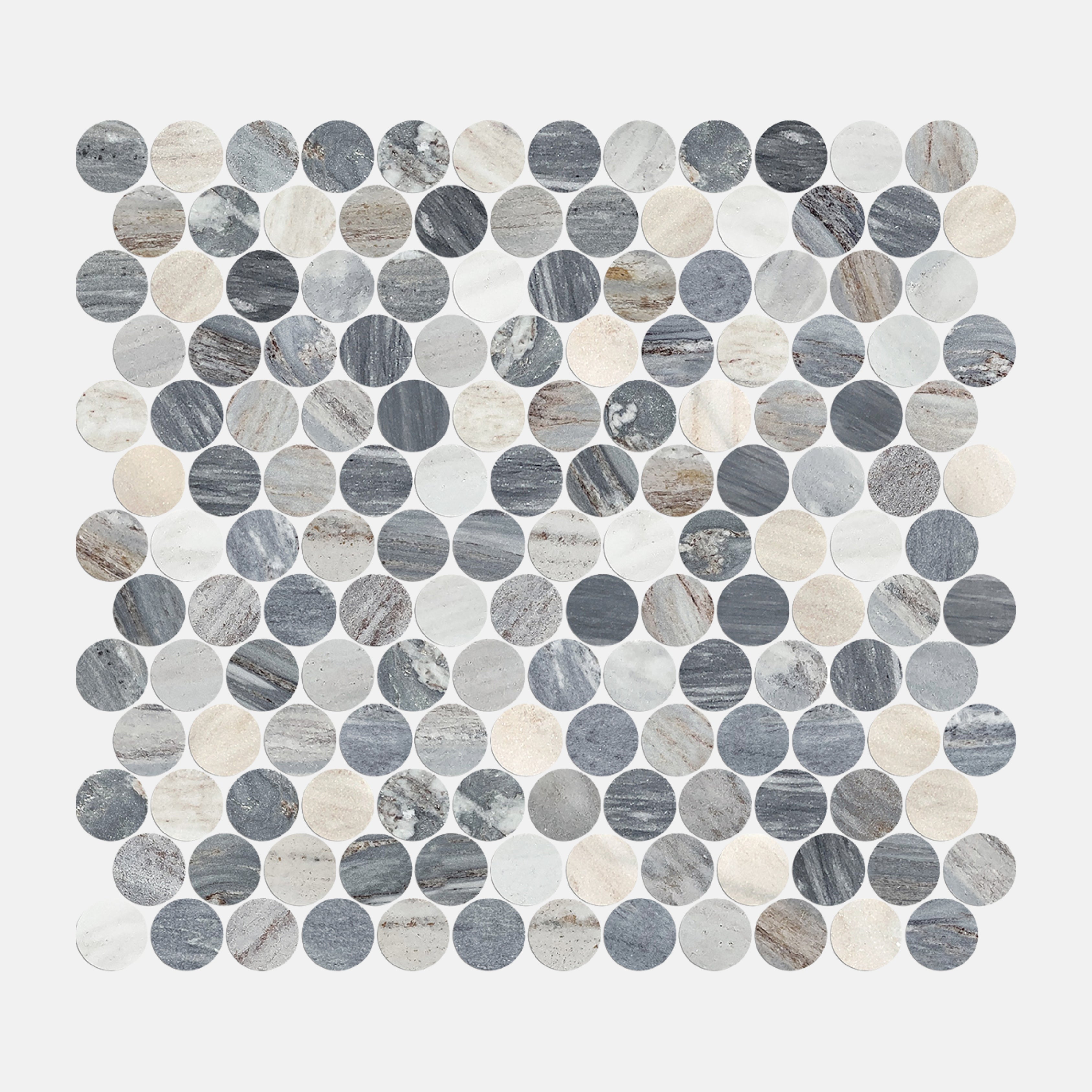 Lucca Light Grey Penny Round Mosaic Tile 23x23