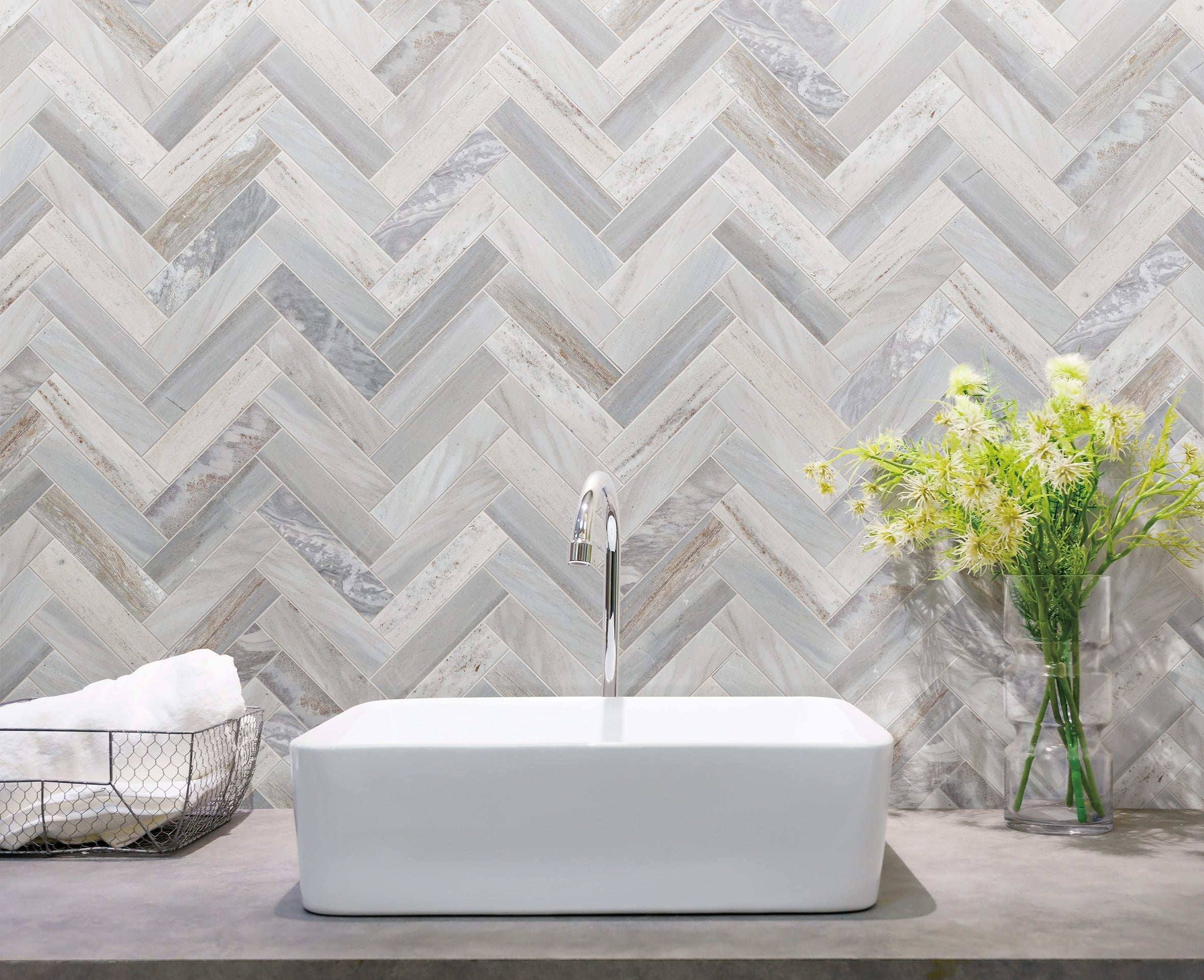 Lucca Grey Feather Mosaic Tile 50x103