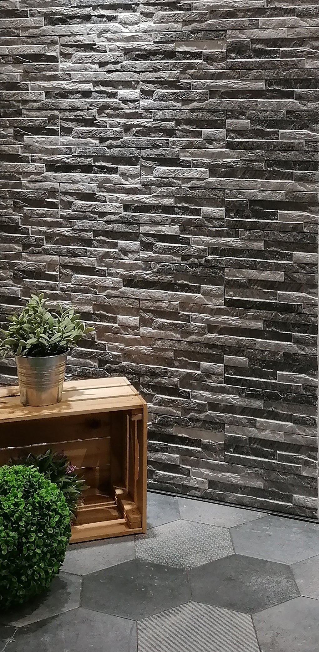 Morella Stacked Stone Look Matte Charcoal Wall Tile 100x500