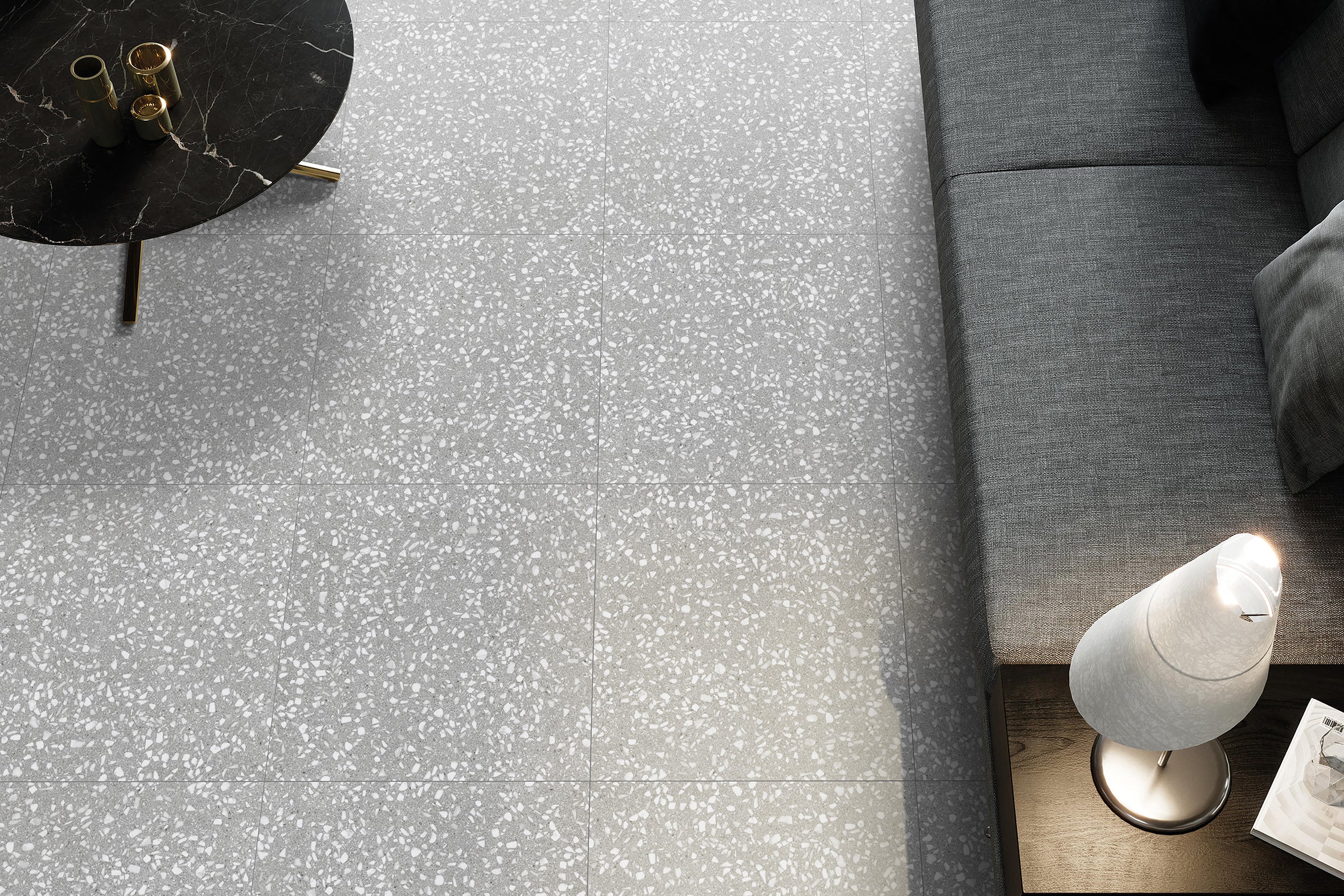 Porto Matte White Terrazzo Look Tile 600x600