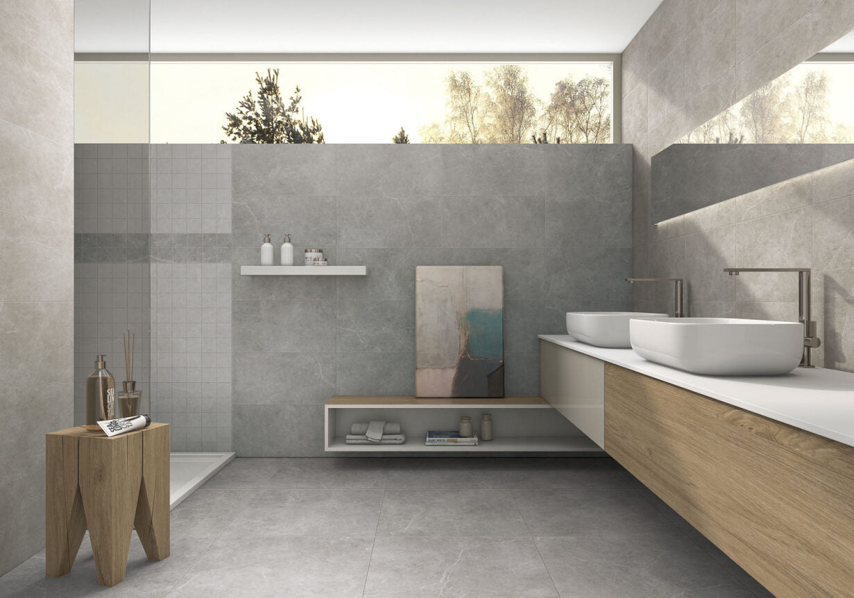 Ravello Matte Silver Stone-Look Tile 600x600